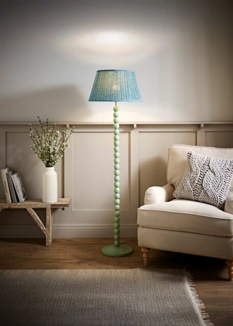 ValueLights Bobbin Bobbles Floor Lamp with Leaf Pleated Tapered Lamp Shade in Pale Green - image 1
