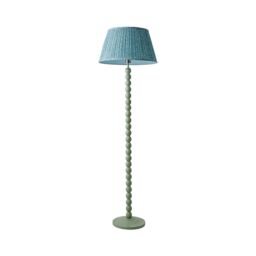 ValueLights Bobbin Bobbles Floor Lamp with Leaf Pleated Tapered Lamp Shade in Pale Green - thumbnail 6