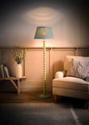 ValueLights Bobbin Bobbles Floor Lamp with Leaf Pleated Tapered Lamp Shade in Pale Green - thumbnail 2