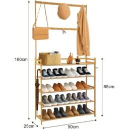 EONLION ‎90 x 25 x 160 cm Coat Rack Entryway Coat Rack with Hooks in Light Oak - Size: 500mm - thumbnail 2