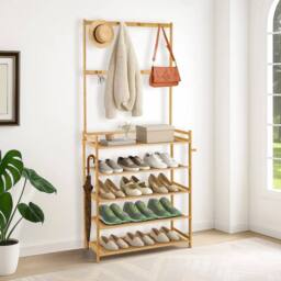 EONLION ‎90 x 25 x 160 cm Coat Rack Entryway Coat Rack with Hooks in Light Oak - Size: 500mm - thumbnail 4