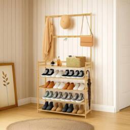 EONLION ‎90 x 25 x 160 cm Coat Rack Entryway Coat Rack with Hooks in Light Oak - Size: 500mm - thumbnail 1