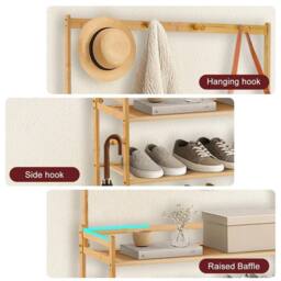 EONLION ‎90 x 25 x 160 cm Coat Rack Entryway Coat Rack with Hooks in Light Oak - Size: 500mm - thumbnail 5