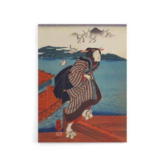 "Artery8 Young Woman at Sanbashi Pier Kuniyoshi Canvas Wall Art Print - Size: W18"" x H24""" - image 1