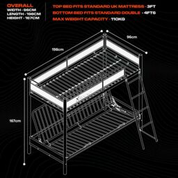 X Rocker Stronghold High Sleeper Bunk Bed with Double Futon / Sofa Bed in Black - Size: Single - thumbnail 7
