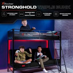 X Rocker Stronghold High Sleeper Bunk Bed with Double Futon / Sofa Bed in Black - Size: Single - thumbnail 2
