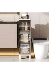 Living and Home 4-tier Folding Storage Cabinet with Magnetic Door Bathroom Storage Cupboard in White - thumbnail 3