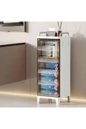 Living and Home 4-tier Folding Storage Cabinet with Magnetic Door Bathroom Storage Cupboard in White - thumbnail 2