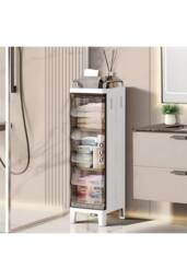 Living and Home 4-tier Folding Storage Cabinet with Magnetic Door Bathroom Storage Cupboard in White - thumbnail 4
