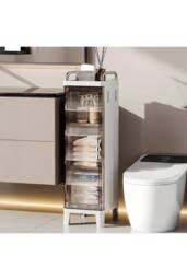 Living and Home 4-tier Folding Storage Cabinet with Magnetic Door Bathroom Storage Cupboard in White