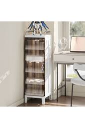 Living and Home 4-tier Folding Storage Cabinet with Magnetic Door Bathroom Storage Cupboard in White - thumbnail 5