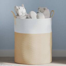 Berkfield Home Storage Basket Beige & White √ò38x46 cm Cotton - Size: 38x46 cm - thumbnail 2