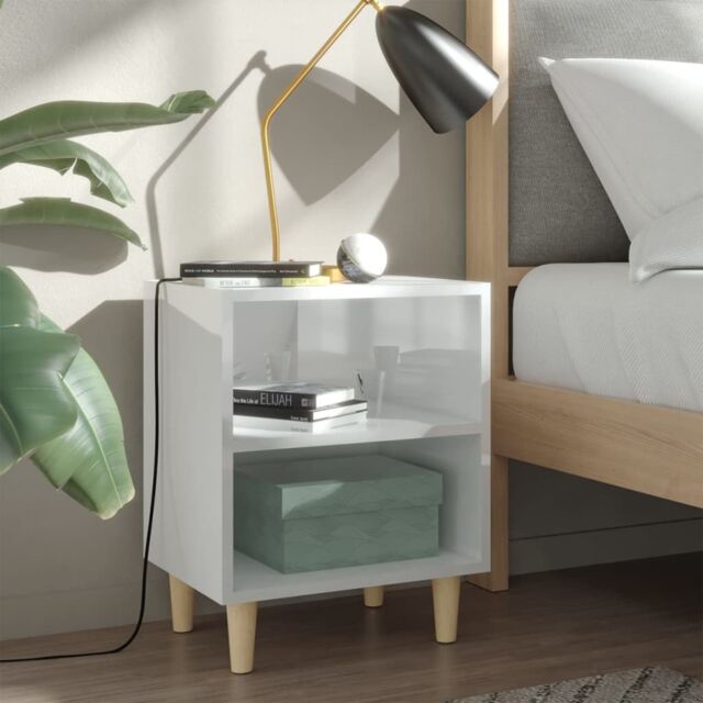 Berkfield Home Bed Cabinets Solid Wood Legs 2 pcs High Gloss White 40x30x50 cm - Size: 40 x 30 x 50 cm - image 1