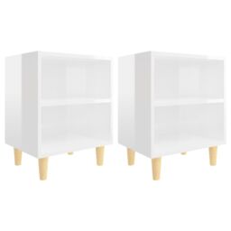 Berkfield Home Bed Cabinets Solid Wood Legs 2 pcs High Gloss White 40x30x50 cm - Size: 40 x 30 x 50 cm - thumbnail 2