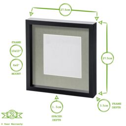"Nicola Spring 10"" x 10"" White 3D Box Photo Frames - 6"" x 6"" Mount - Pack of 5 in Black" - thumbnail 4