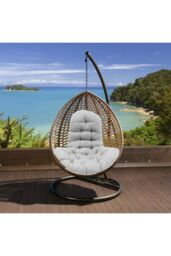 Living and Home Outdoor T-Shaped Egg Chair Cushion Hanging Swing Chair Pad, Light Grey - thumbnail 2