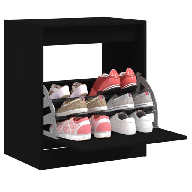 Berkfield Home Shoe Cabinet Black 60x42x69 cm Engineered Wood - Size: 60 x 42 x 69 cm - image 1
