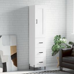Berkfield Home Highboard White 34.5x34x180 cm Engineered Wood - thumbnail 1