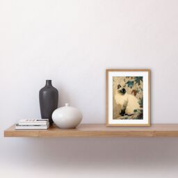 "Artery8 Wall Art Print Blue Point Ragdoll Cat & Plant Pattern Art Nouveau Modern Artwork Framed 9X7 Inch in Beige - Size: W7"" x H9""" - thumbnail 2