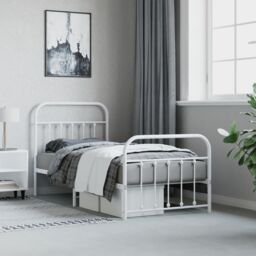 Berkfield Home Metal Bed Frame with Headboard & Footboard White 90x200 cm - thumbnail 4