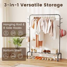 Costway Heavy Duty Clothes Rack Metal Garment Wardrobe Rack in Black - thumbnail 9