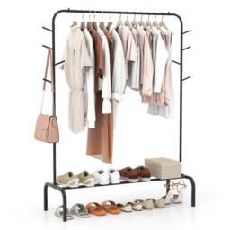 Costway Heavy Duty Clothes Rack Metal Garment Wardrobe Rack in Black - thumbnail 3