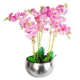 Leaf XL Metal Bowl Planter 32 x 20cm Hammered Silver Colour - Curvy Edge - Size: 32 x 20 cm - thumbnail 3