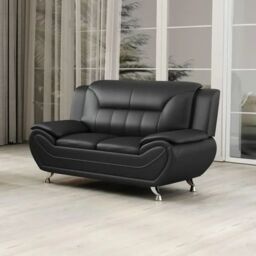 LUXURY LIFE Eclipse Faux Leather Sofa Set in Black - thumbnail 3