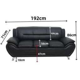 LUXURY LIFE Eclipse Faux Leather Sofa Set in Black - thumbnail 5