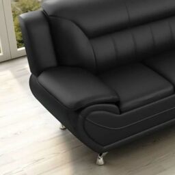LUXURY LIFE Eclipse Faux Leather Sofa Set in Black - thumbnail 4