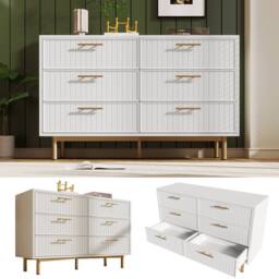 Fascinate White 6-Drawer Ribbed Modern Sideboard Cabinet