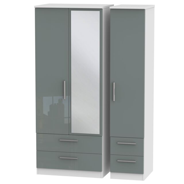 Ready Assembled 2 U Windsor Triple 2 Drawer Mirror + Drawer Wardrobe (Ready Assembled) in Light Grey
