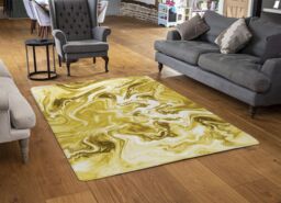 Benjamin Tate Design Golden Swirled Marble Rug in Natural - Size: Large - thumbnail 2