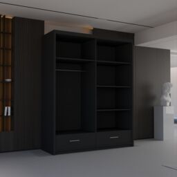 Sliding Wardrobes 4U Luxury High Gloss Sliding Wardrobe with LED Light W150cm x H220cm in Black - thumbnail 4