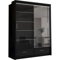 Sliding Wardrobes 4U Luxury High Gloss Sliding Wardrobe with LED Light W150cm x H220cm in Black - thumbnail 2