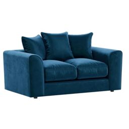 Furnishings For Less UK Brooklyn Plush Velvet Fibre Fabric 2 Seater Sofa Scatter Back in Blue - thumbnail 2