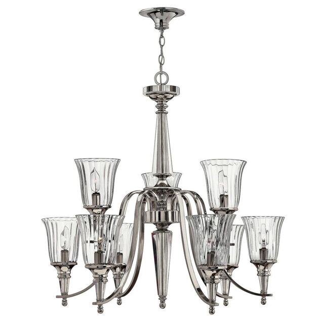 Loops 9 Bulb Chandelier Hanging Pendant LIght Sterling LED E14 60W Bulb