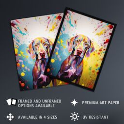 "Artery8 Wall Art Print Weimaraner Dog Lover Gift Pet Portrait Yellow Purple Blue Artwork Painting Poster - Size: W18"" x H24""" - thumbnail 2