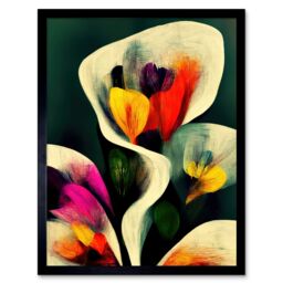 "Artery8 Wall Art Print Autumnal Orange Pink Yellow Purple Abstract Style Floral Painting Art Framed in Black - Size: W12"" x H16""" - thumbnail 1