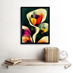 "Artery8 Wall Art Print Autumnal Orange Pink Yellow Purple Abstract Style Floral Painting Art Framed in Black - Size: W12"" x H16""" - thumbnail 2