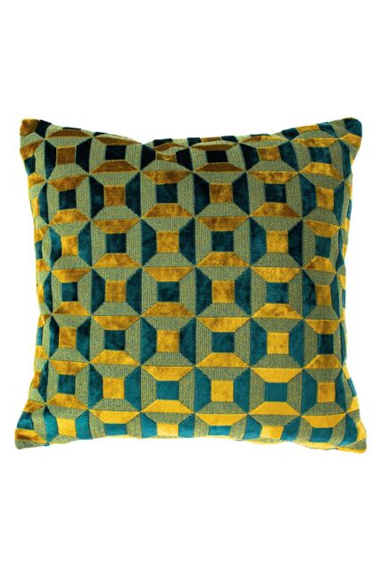 Paoletti Empire Velvet Jacquard Geometric Cushion in Teal - Size: 45 cm x 45 cm - image 1