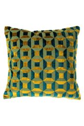 Paoletti Empire Velvet Jacquard Geometric Cushion in Teal - Size: 45 cm x 45 cm