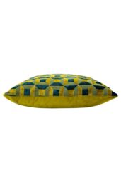 Paoletti Empire Velvet Jacquard Geometric Cushion in Teal - Size: 45 cm x 45 cm - thumbnail 3