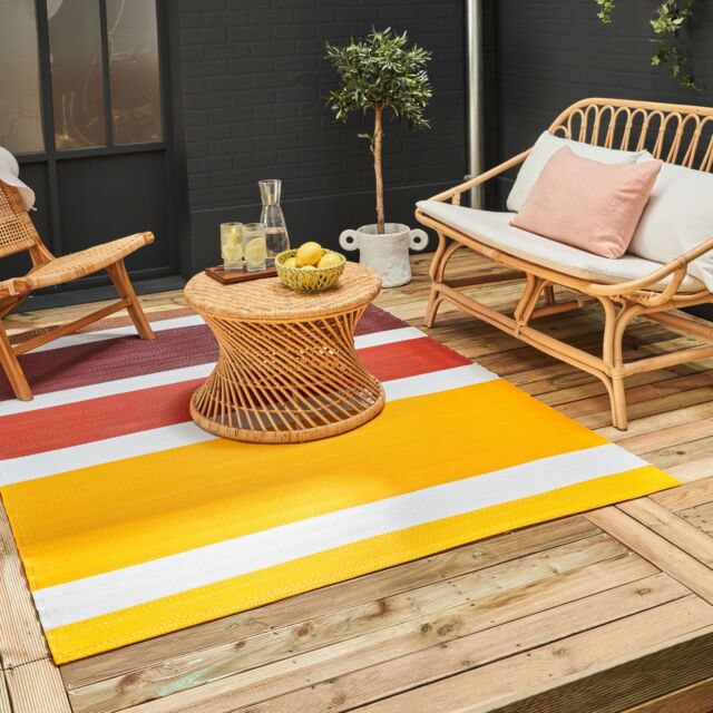 THE RUGS Reversible Weatherproof Outdoor Yellow Rug Striped Rainbow 1030 - Size: 180 cm x 270 cm - image 1