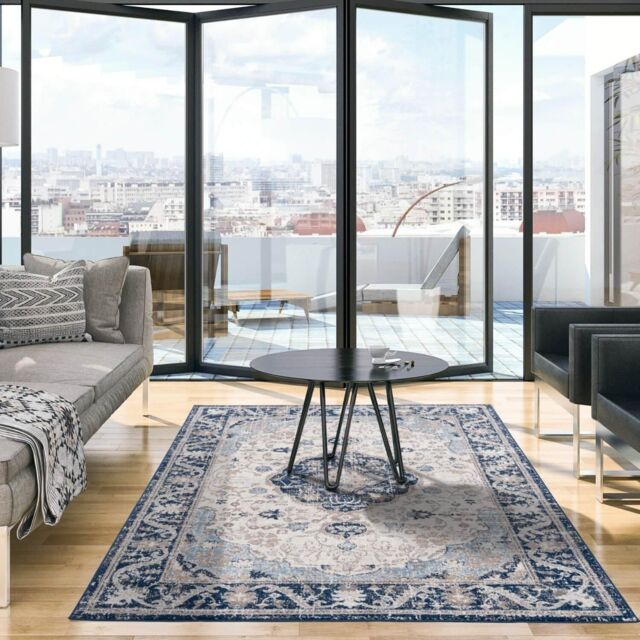 THE RUGS Montana Medallion Navy & Cream Living Room Area Rug 3922 in Blue - Size: 80 cm x 150 cm - image 1