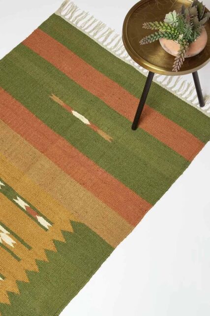 Homescapes Lundi Orange & Green Kilim Runner Cotton & Jute Rug 80 x 180 cm - Size: 80 cm x 180 cm - image 1