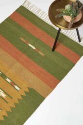 Homescapes Lundi Orange & Green Kilim Runner Cotton & Jute Rug 80 x 180 cm - Size: 80 cm x 180 cm - thumbnail 1