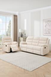 More4Homes Boston Manual Recliner Fabric 1+3 Seater Sofa Set in Beige - thumbnail 1