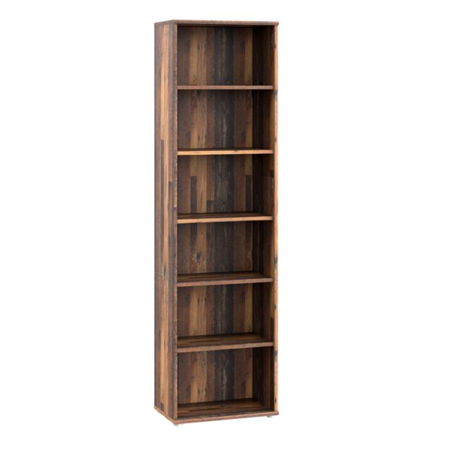 Furniture To Go Essential Narrow 5 Shelf Bookcase in Vintage Oak in Dark Brown