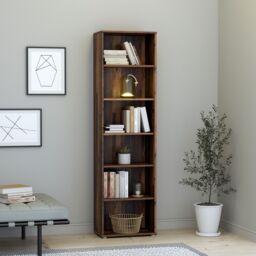 Furniture To Go Essential Narrow 5 Shelf Bookcase in Vintage Oak in Dark Brown - thumbnail 4